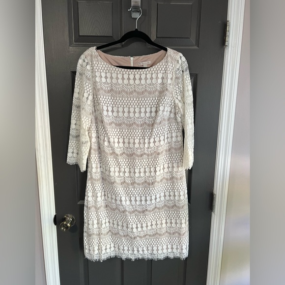 dressbarn white lace dress white lace short dress long sleeve Lace Lantern Sleeve Mini Dress White / M